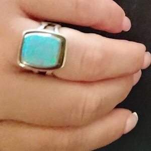 Elegant Silver And Blue Opal Ring